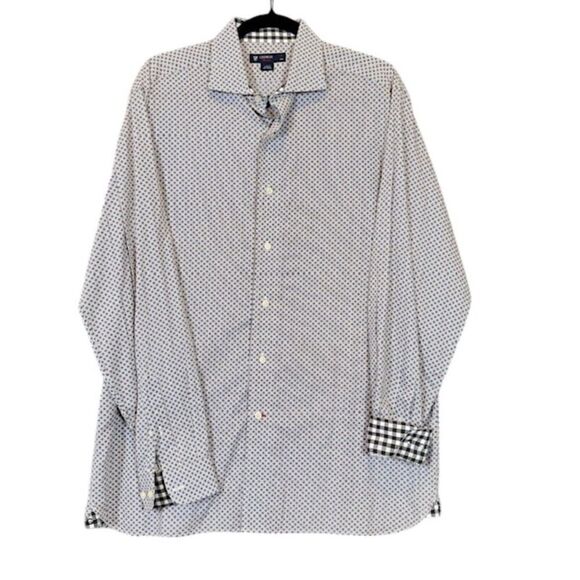 Daniel Cremieux Classics Contrast Cuff Button Front Shirt Blue Cream Brown Large - Picture 2 of 14
